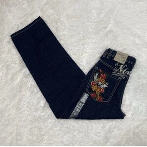 Ninth Hall Zumiez Idle Embroidered Rinse Womens Baggy Jeans Size 0 Denim Y2K New